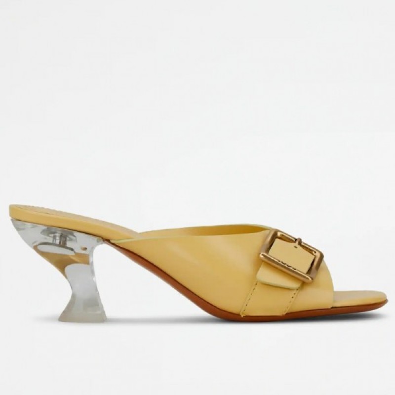 Tod's Yellow Leather Sandals With Resin Heel